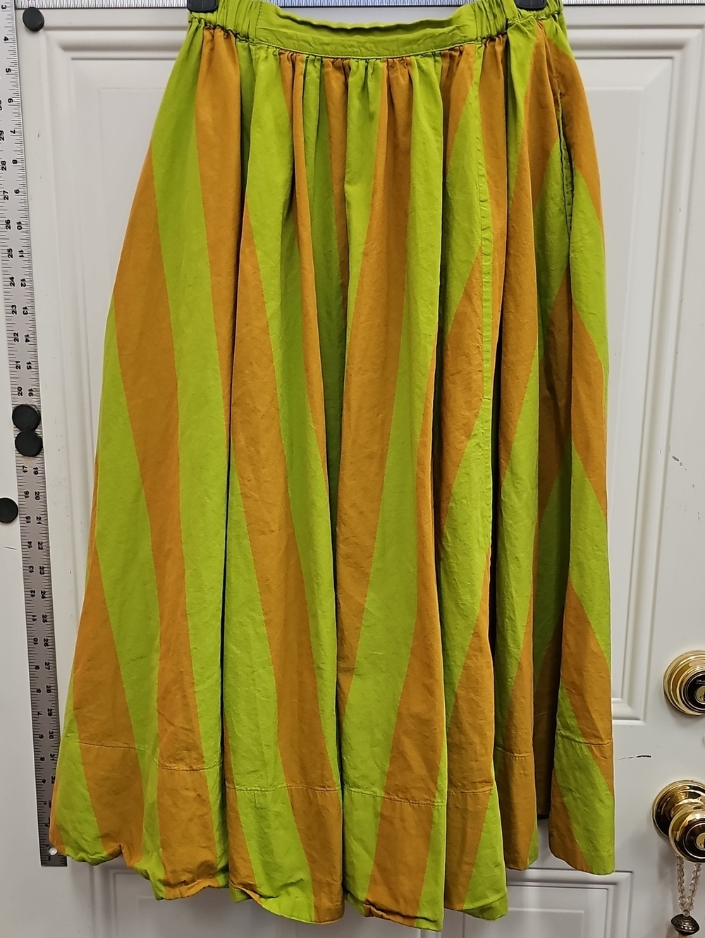 Free People Lime Green and Dark Mustard Striped Circle Skirt